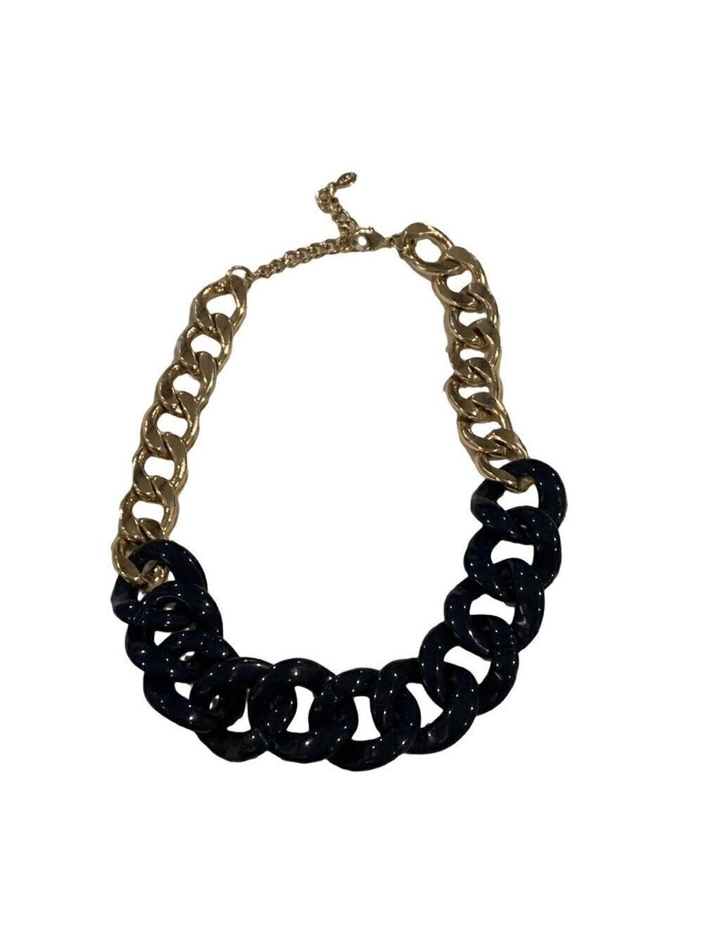 Aldo Statement Necklace Navy Blue Gold Big Chunky Bold Chain Retro Classic